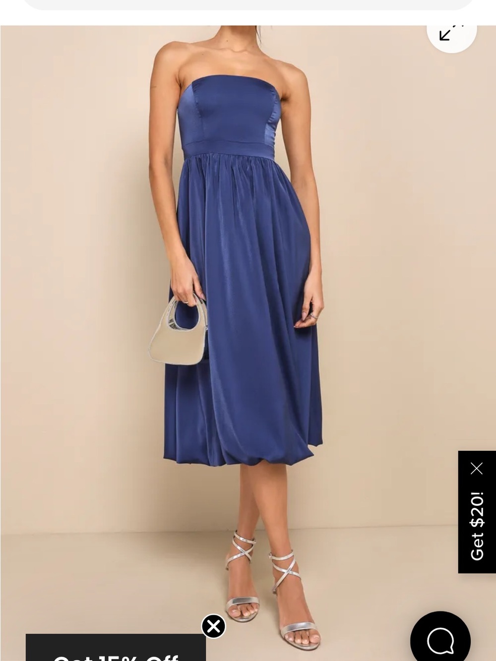 Lavish Elegance Navy Blue Satin Strapless Bubble-Hem Midi Dress